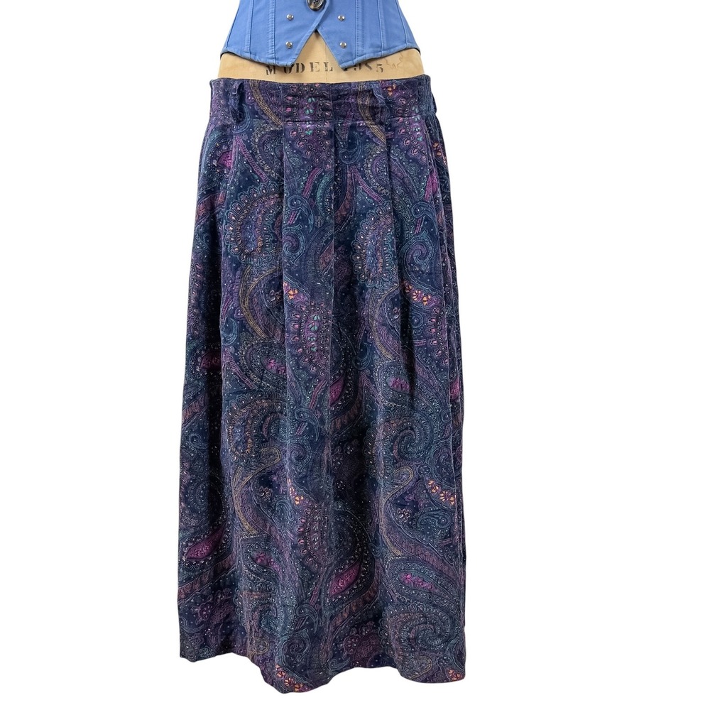 Vintage Paisley Midi Skirt Pleated Boho Dark Academia Jewel Tone Soft Grunge 14